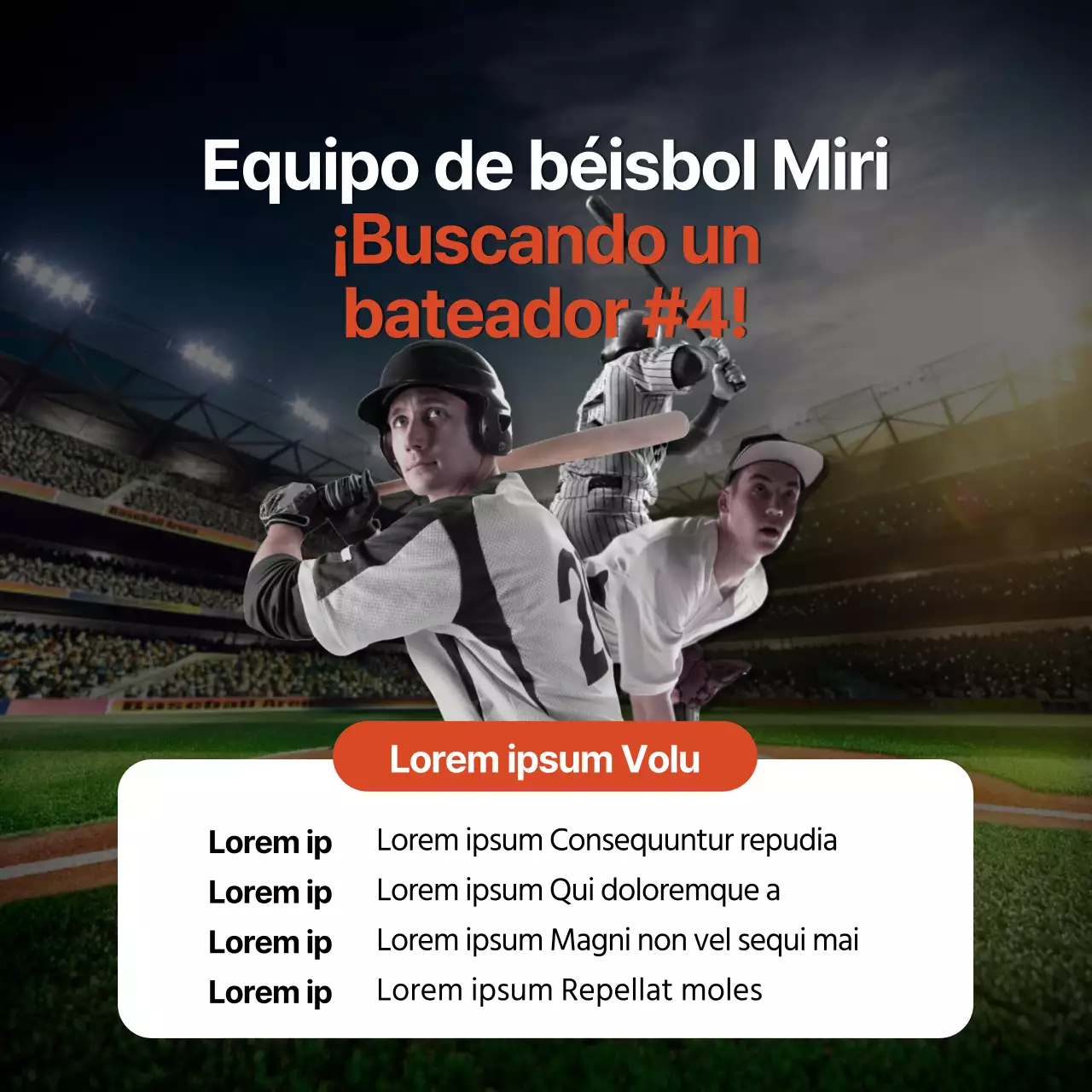 Se buscan bateadores para un equipo de béisbol social rojo y blanco de moda.