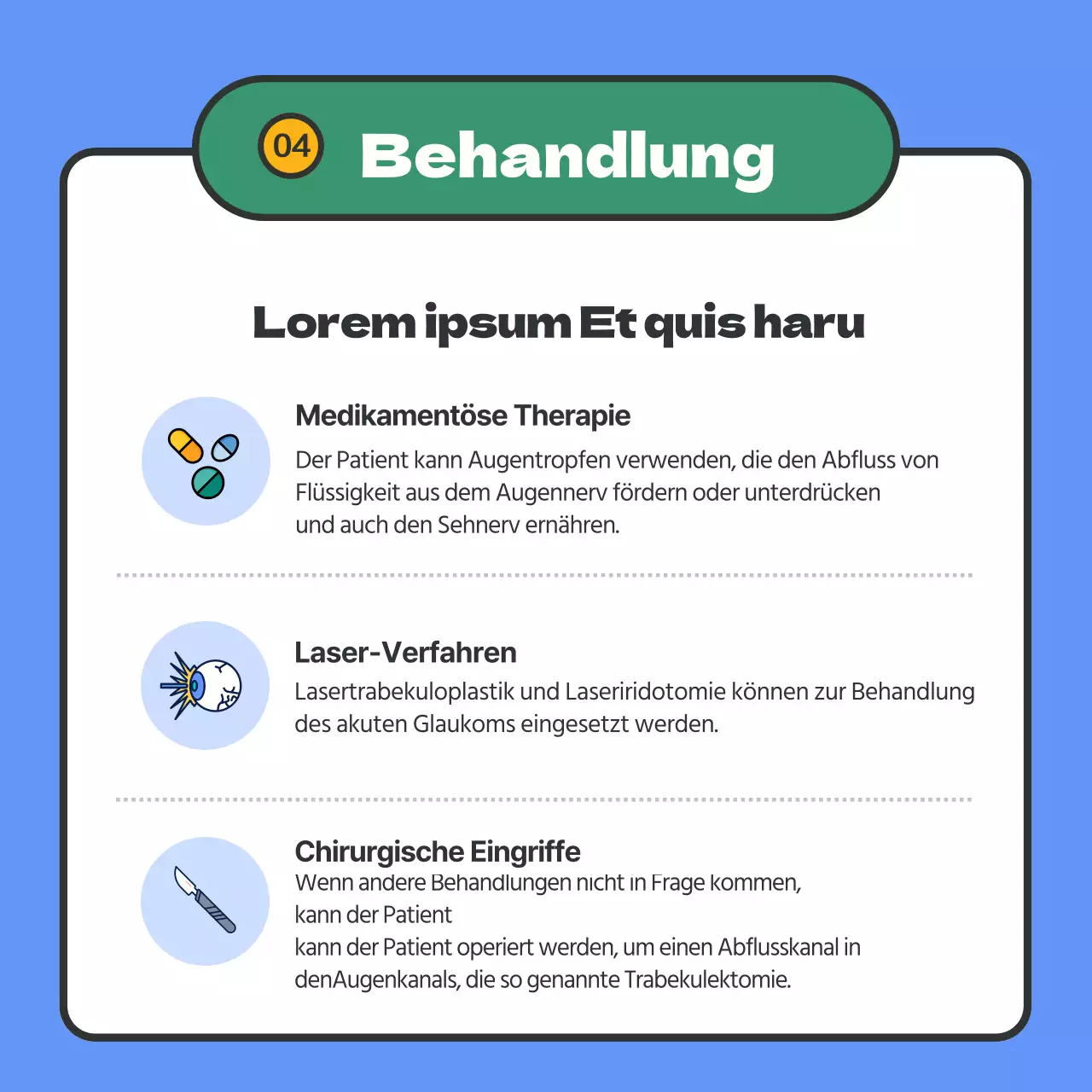 Bietet Glaukom-Informationen in blau hervorgehobenem Text