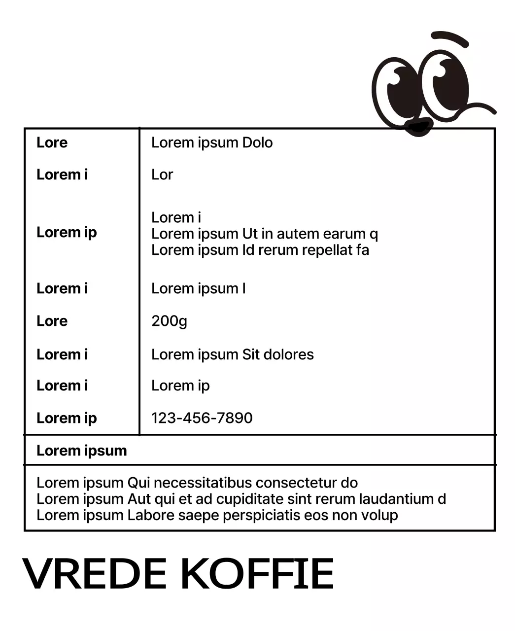 Koffiebonen met een schattig ontwerp met een illustratie van een zwart koffiekopje