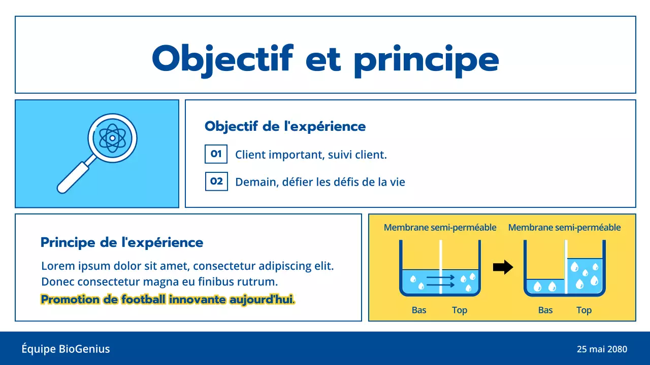 Illustration de lignes bleu clair et jaune thème de présentation propre pour les expériences scientifiques et les cours d'éducation