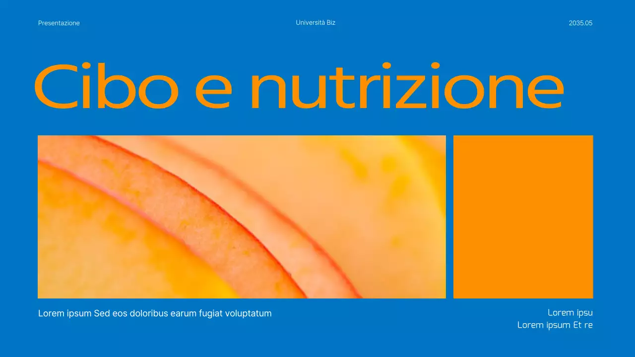 Piani nutrizionali e pasti evidenziati in foto blu e arancione