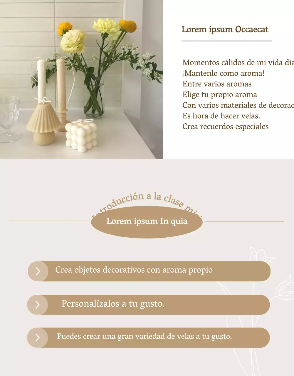 Lujosas velas en beige y marrón para promocionar una clase en línea