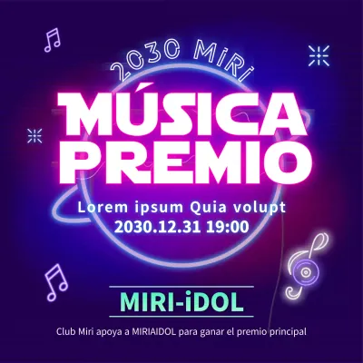 El contenido de los Premios de la Música, azul e iluminado con neón