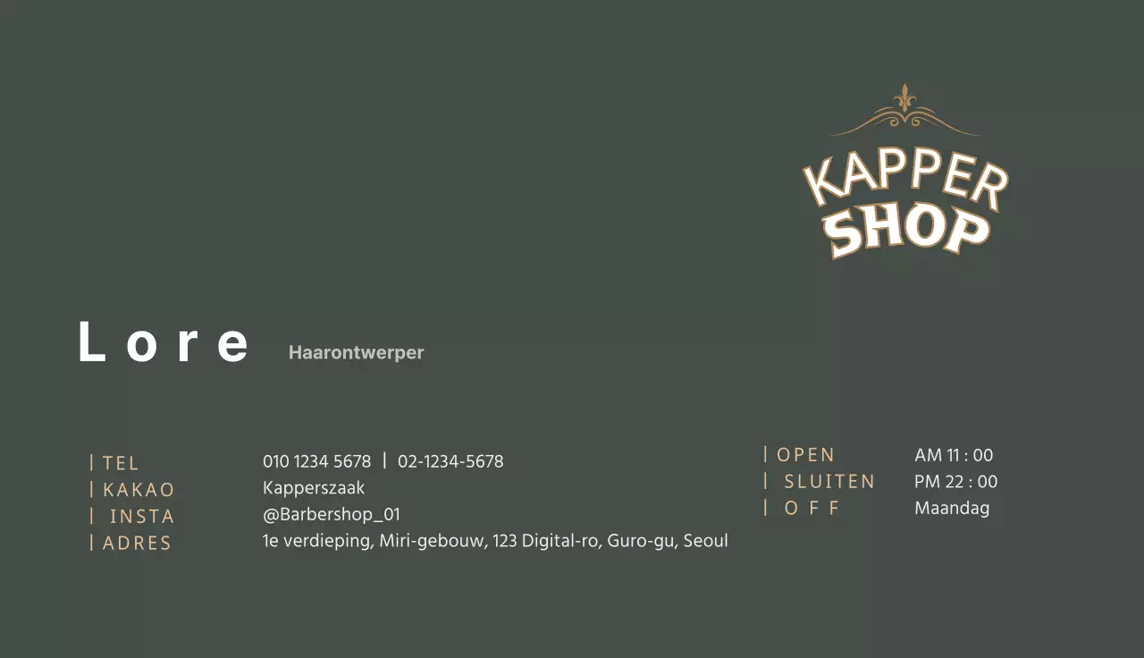 Groen vintage visitekaartje kapperszaak