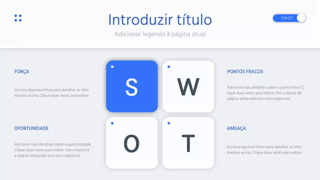Gráfico SWOT de conceito de IU simples em cinzento e azul