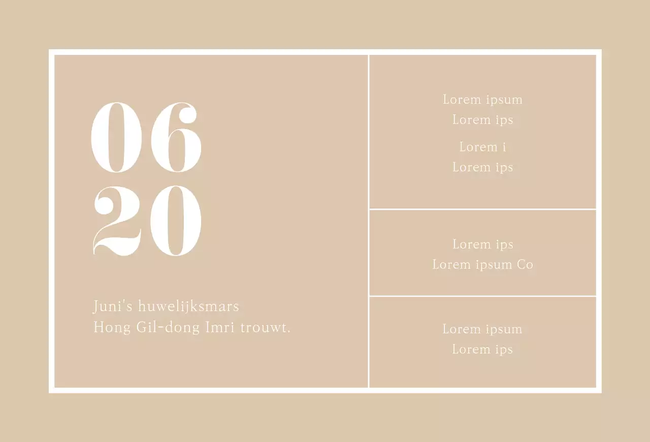 Horizontale ansichtkaart voor huwelijksuitnodigingen met een strakke look in beige tinten