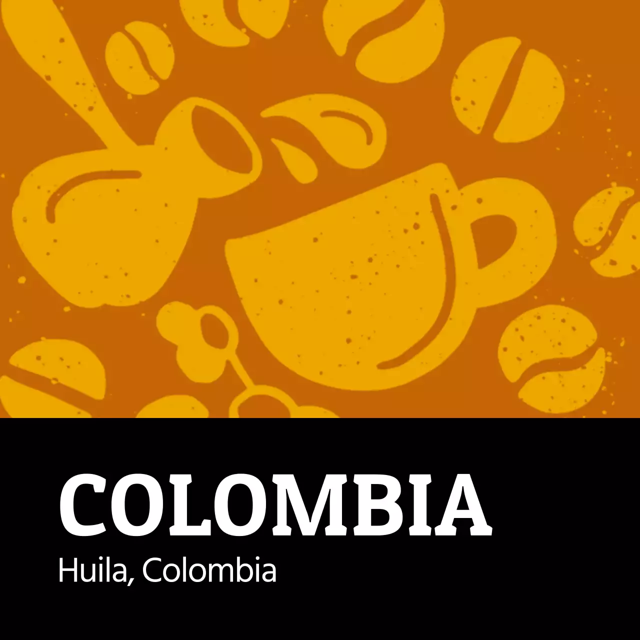 Etiqueta de café en grano ilustrada vintage Colombia (cuadrada)