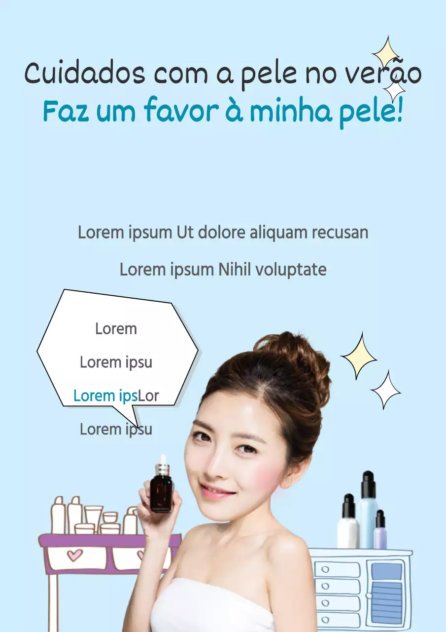 Folheto de verão sobre cuidados de pele com fundo azul claro