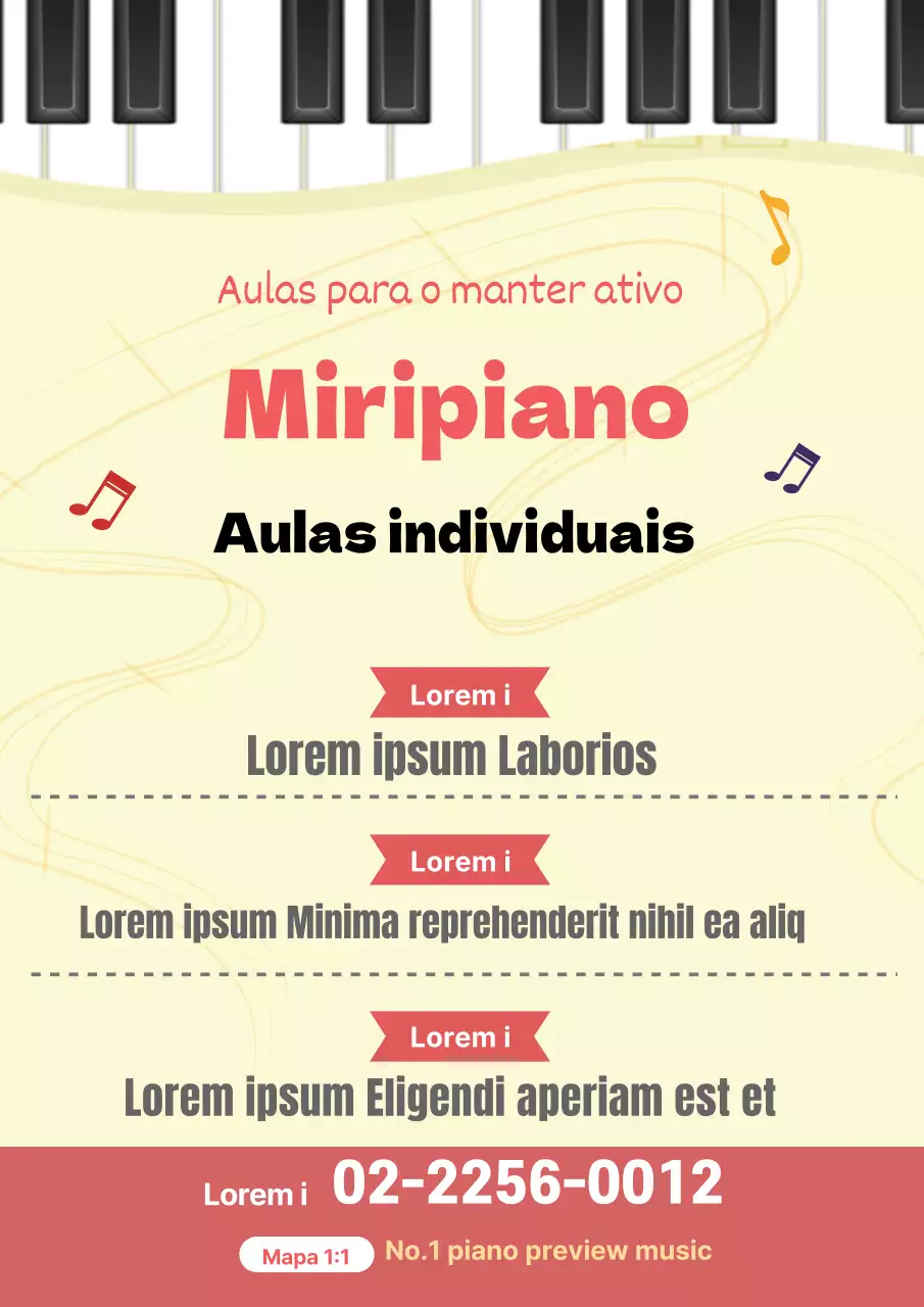 Ilustração amarelo-rosa de uma promoção de uma escola de música
