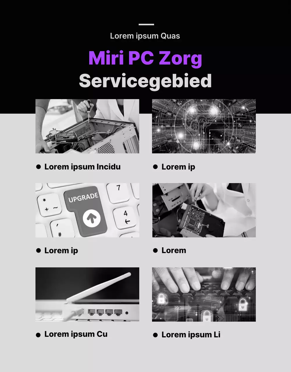 Promoot reparatiediensten voor elektronica met paarse punten (meer)