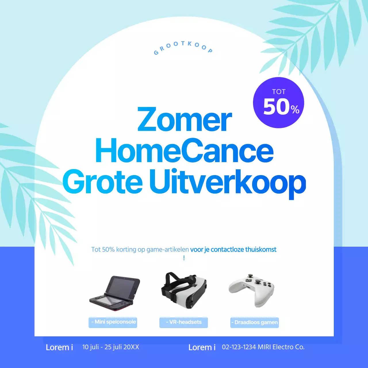 Cool blauwe summersale vierkante banner