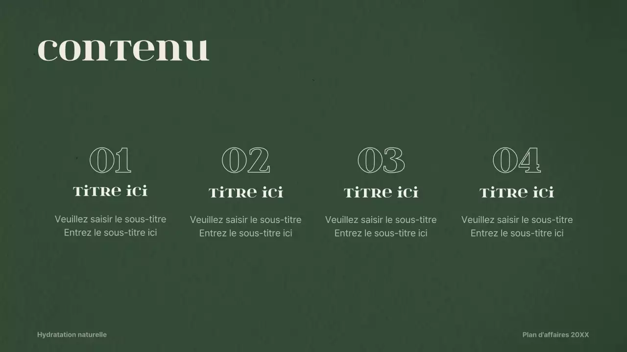 Plan d'affaires pour un concept de cosmétique dermique vert foncé