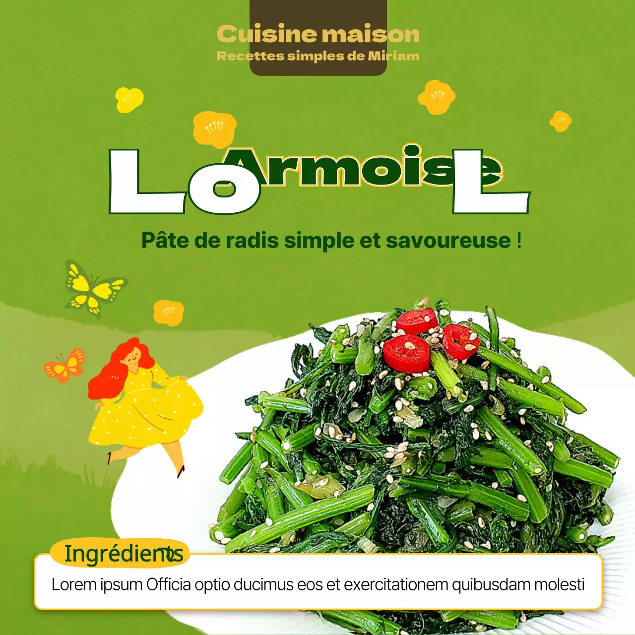 Thème de la recette d'armoise dessinée à la main en vert et jaune