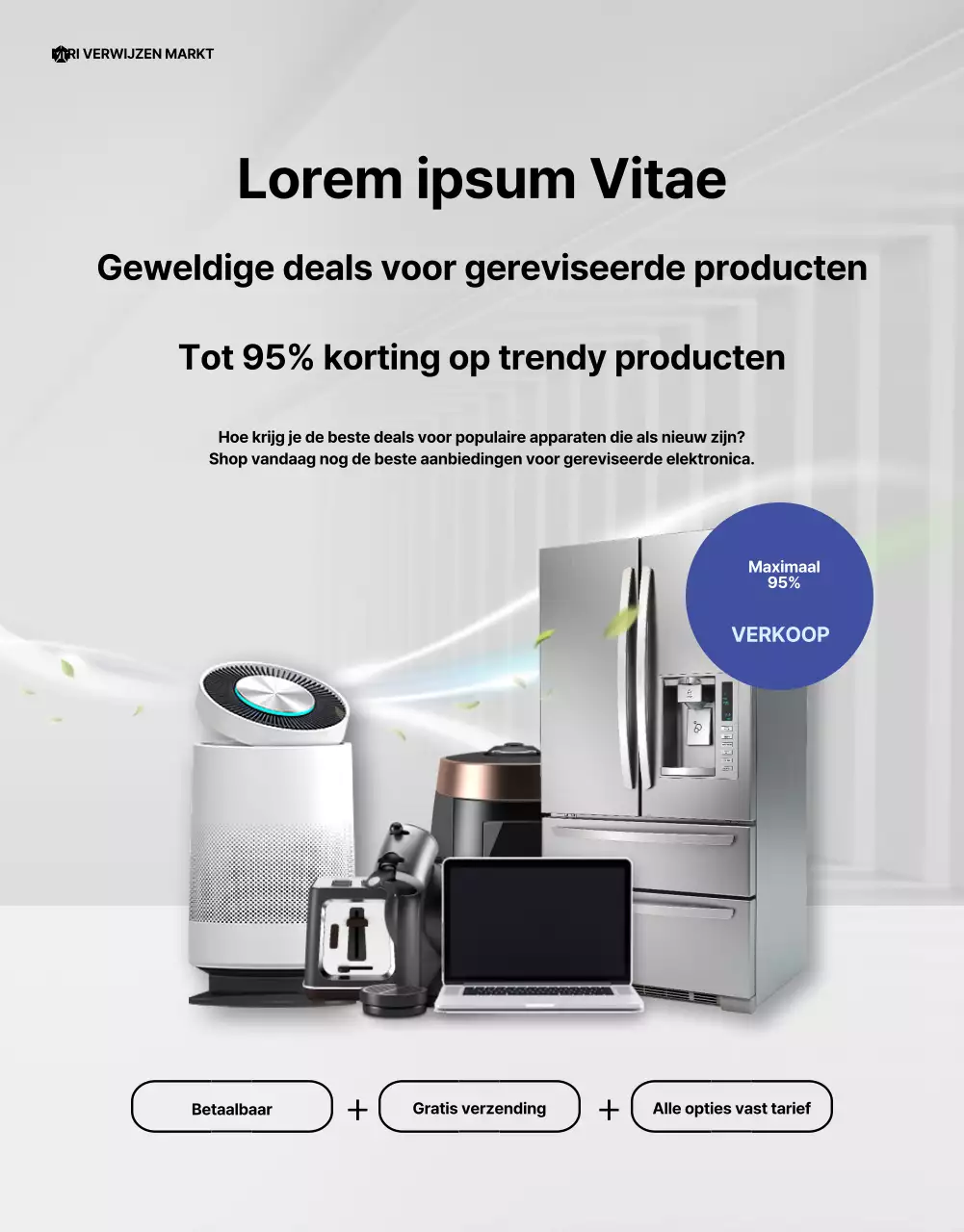 Grijze en blauwe apparatuur renovatie verkoop detailpagina