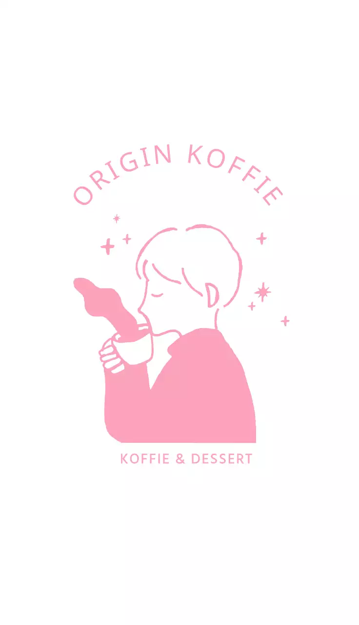 Roze handgetekende koffie-illustratie visitekaartje voor een cafe