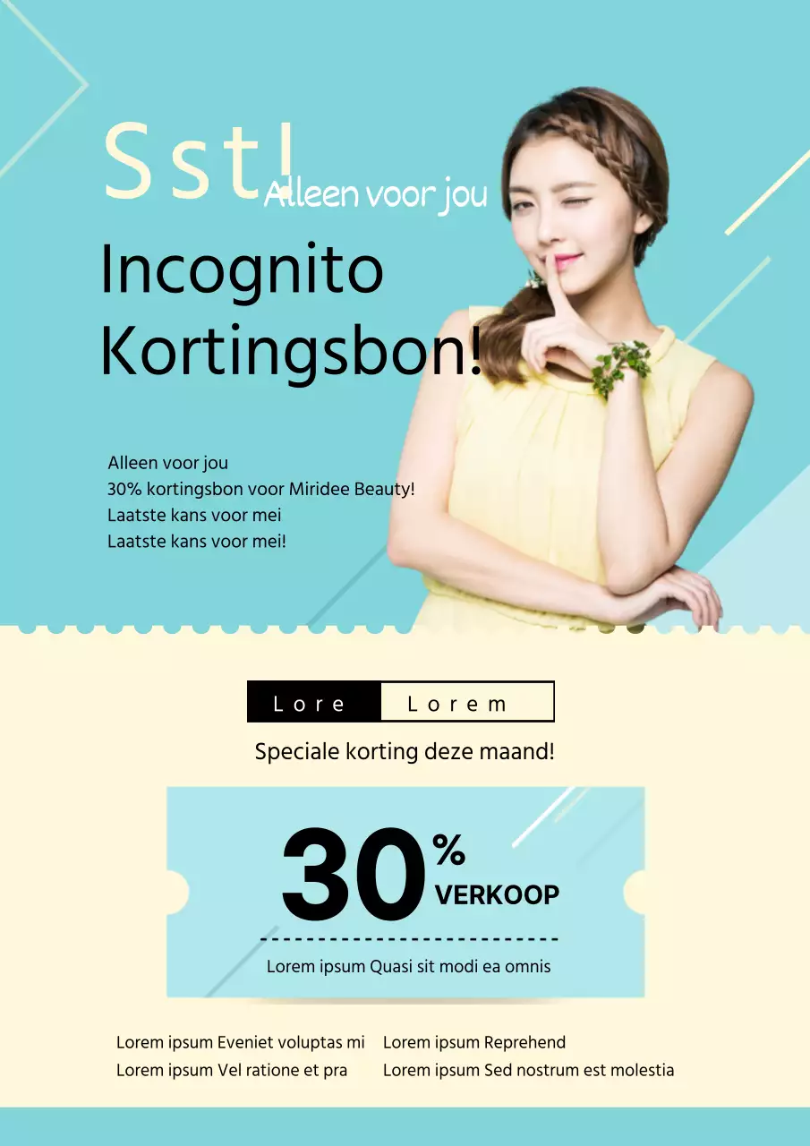 Lichtblauw en geel moderne dameskleding winkelcentrum kortingsbon evenement aankondiging