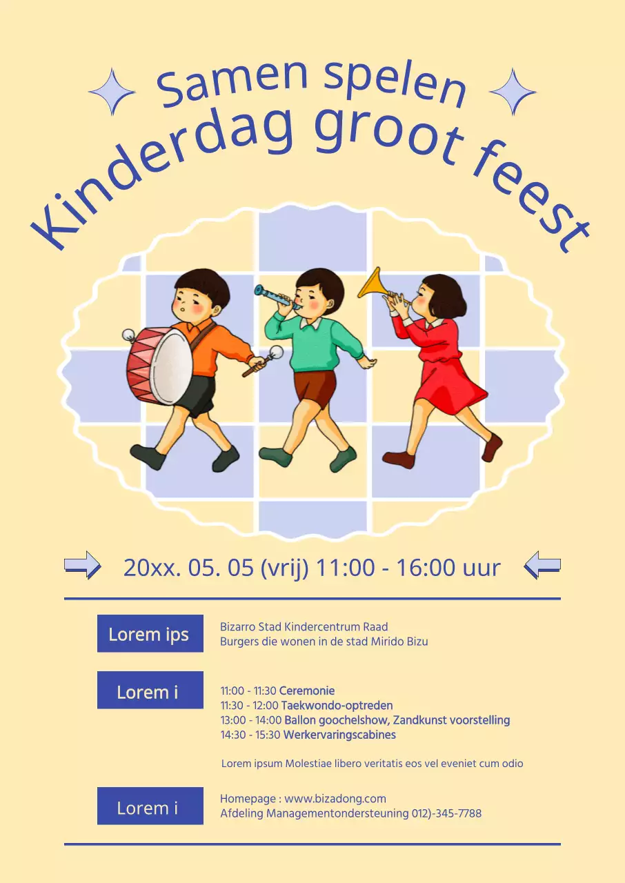 Kinderdagfeest met gele achtergrond en een retrogevoel
