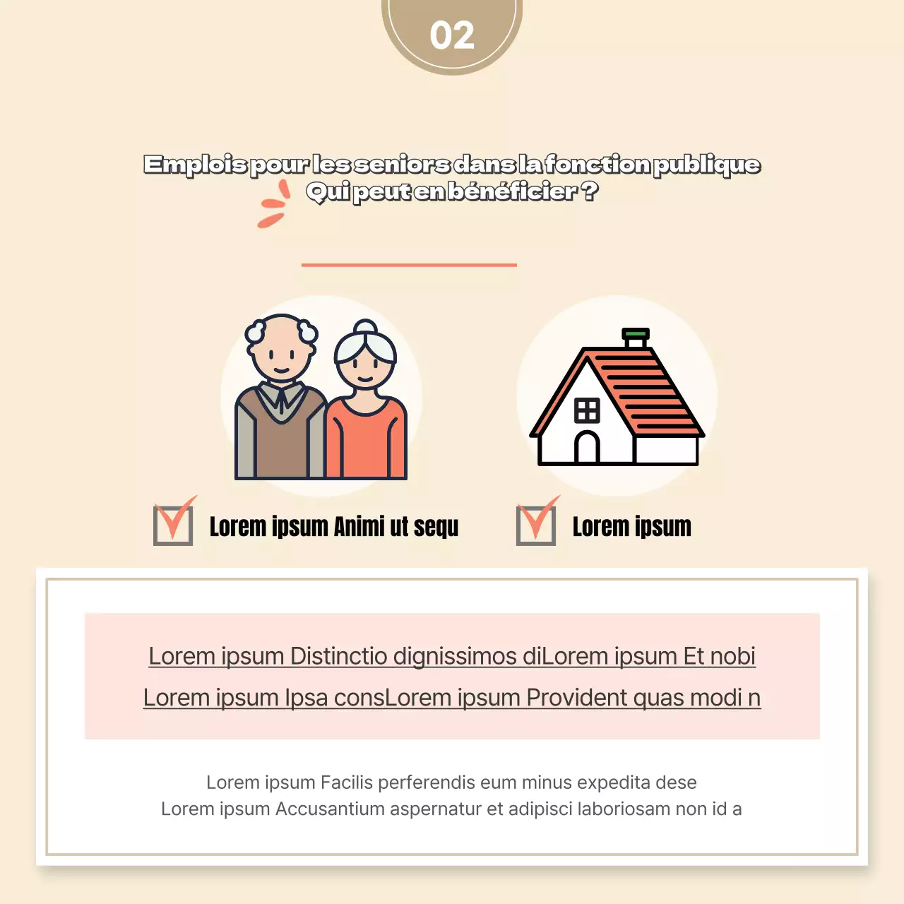 Beige illustration concept travail public personnes âgées emploi recrutement cardNews