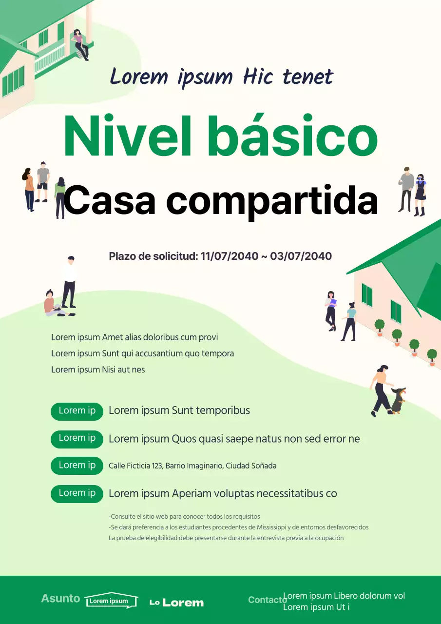 Cartel web de casa compartida para demandantes de empleo con concepto de ilustración verde