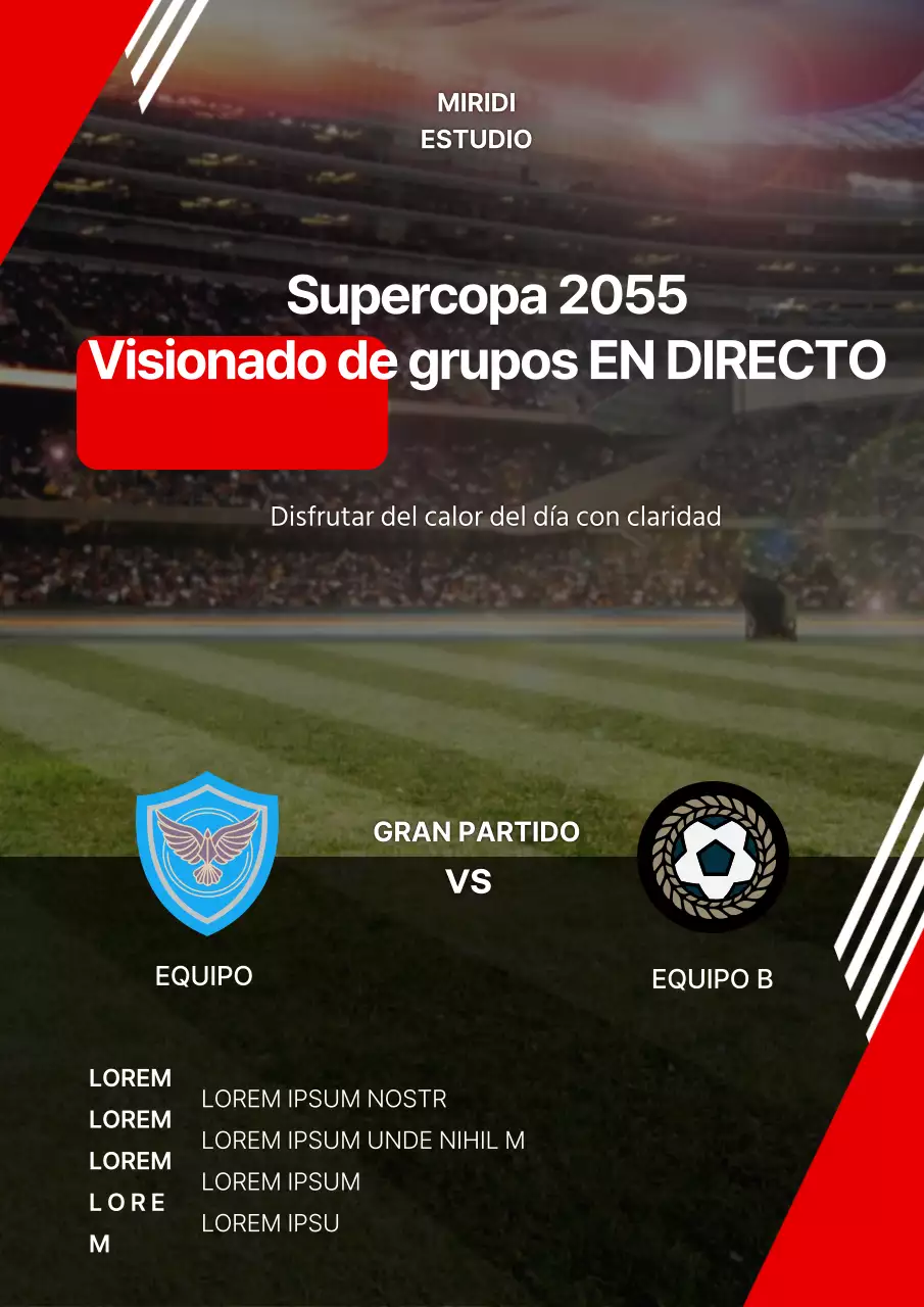 Sencillo webposter de visualización de grupos rojos para un partido de fútbol