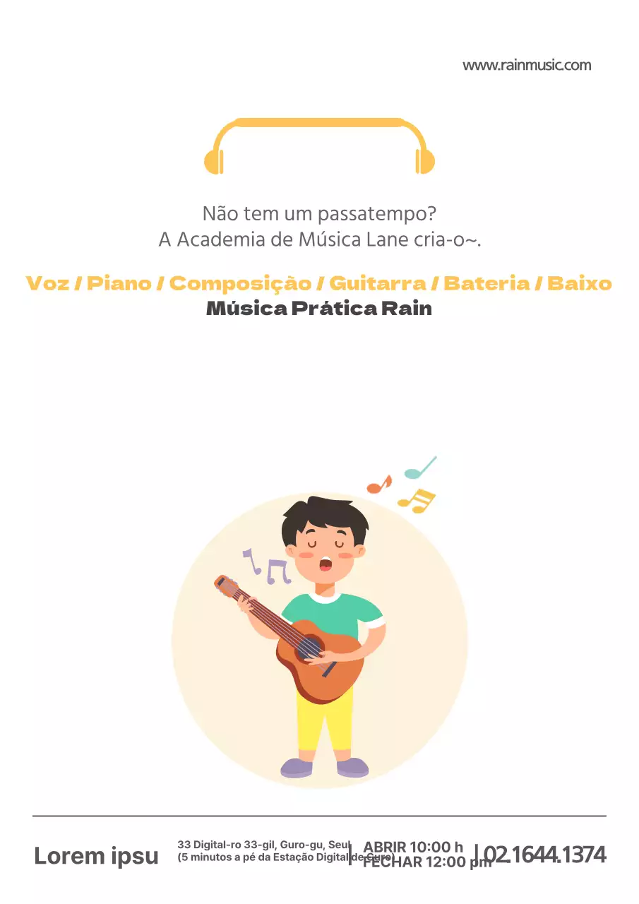 Um folheto simples e amarelo para uma escola de música