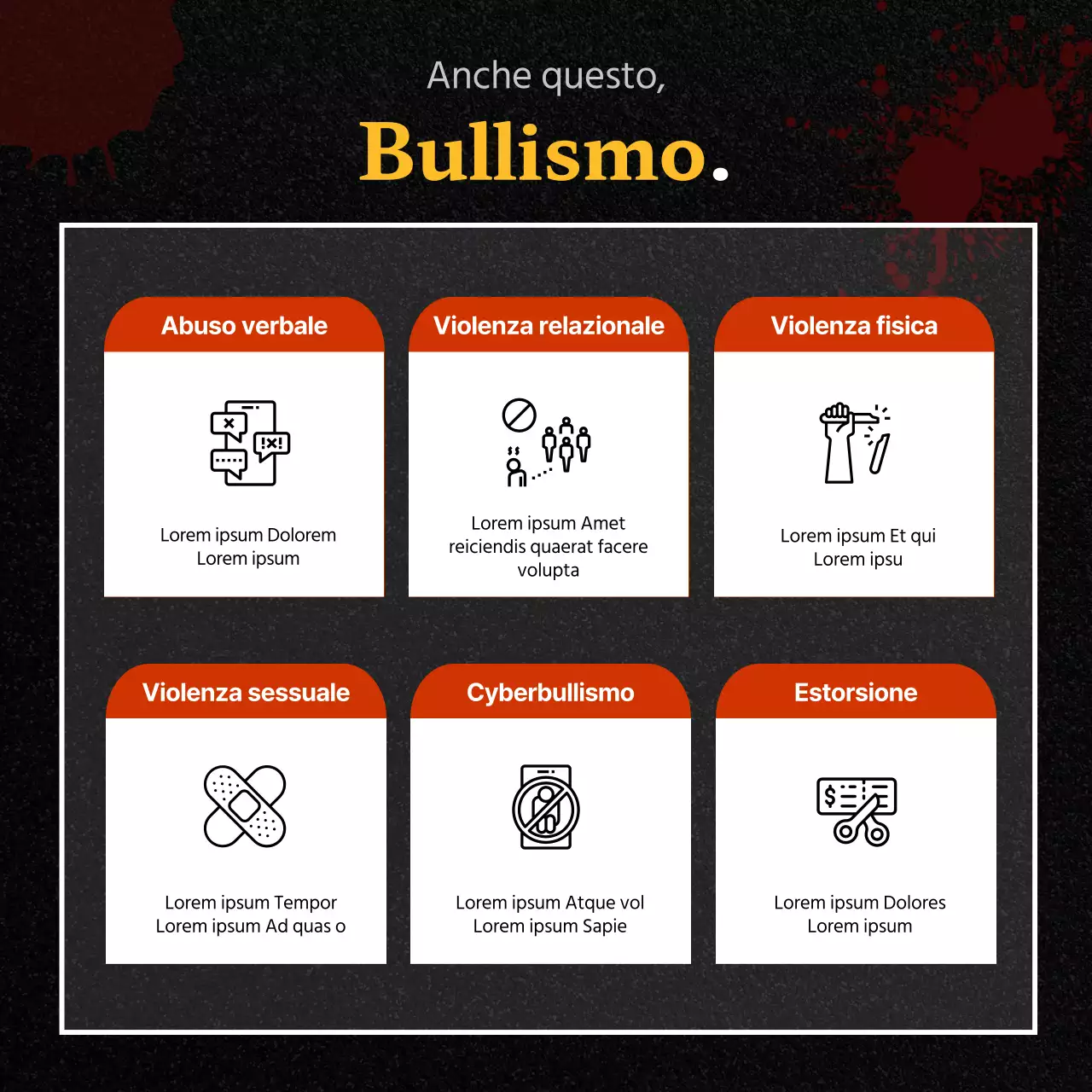 Posta del Centro di consulenza per la prevenzione del bullismo in nero e rosso