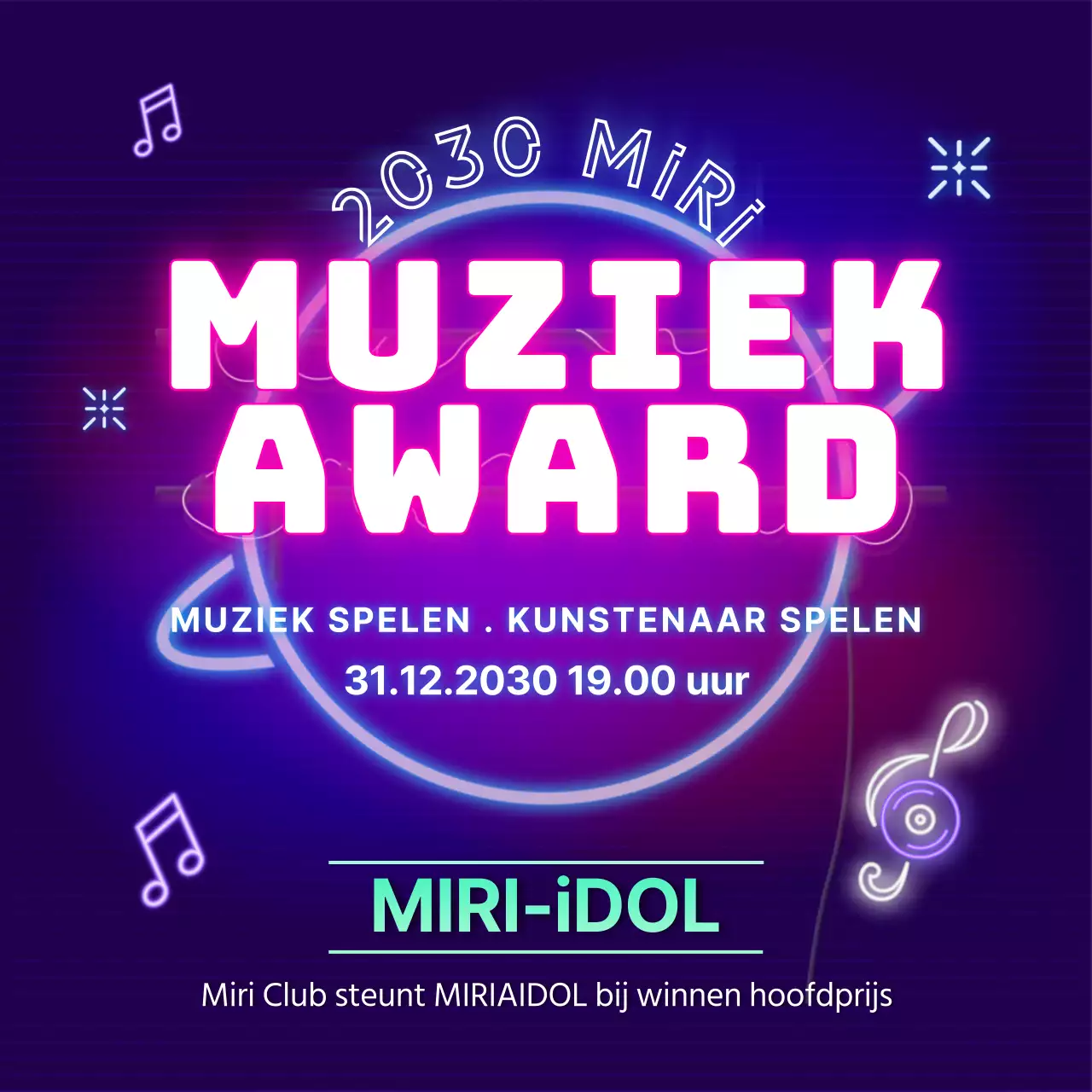 De blauwe, neonverlichte inhoud van de Music Award