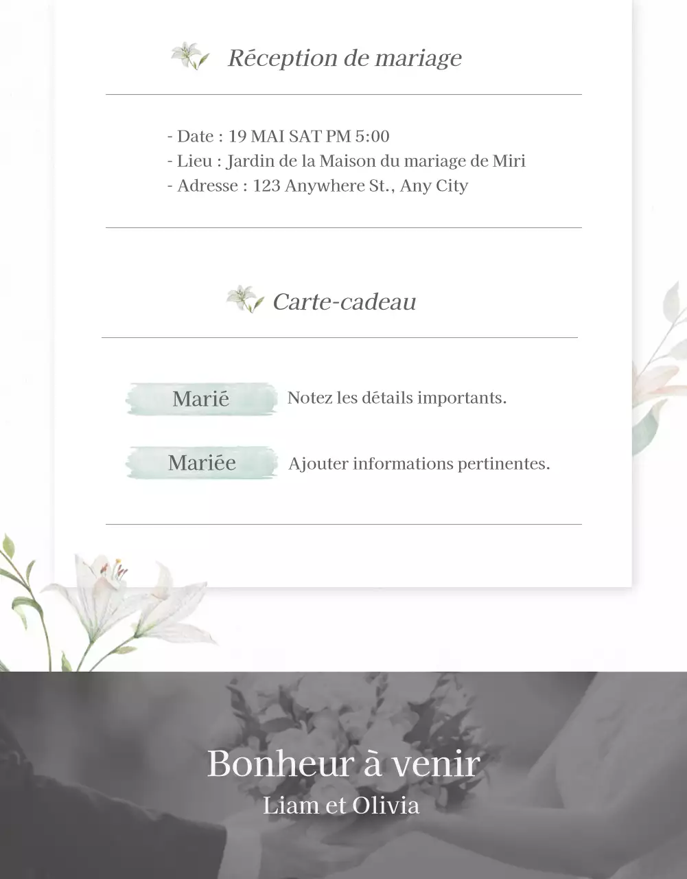 Invitation de mariage mobile gris clair et floral