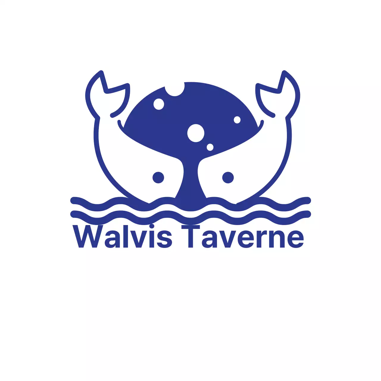 Sushirestaurantlogo met blauwe walvis en zeeillustratie
