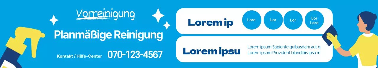 Blaue Illustration, die für einen sauberen Reinigungsdienst wirbt