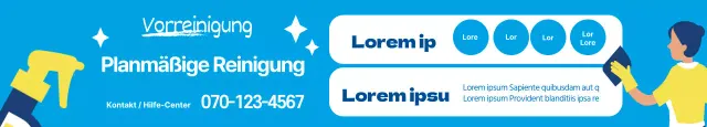 Blaue Illustration, die für einen sauberen Reinigungsdienst wirbt