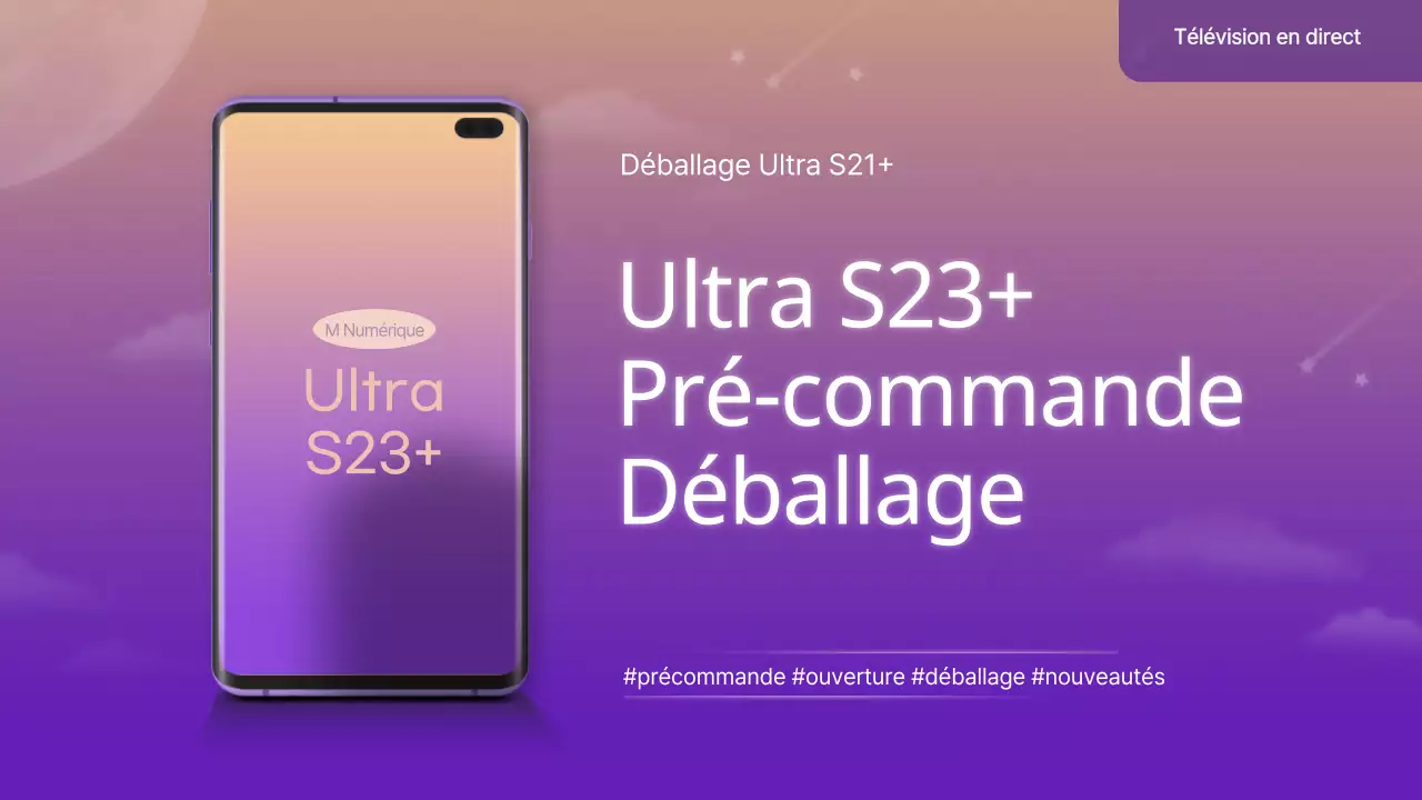 Vignette de l'unboxer d'un téléphone avec le concept du ciel nocturne de l'espace violet.