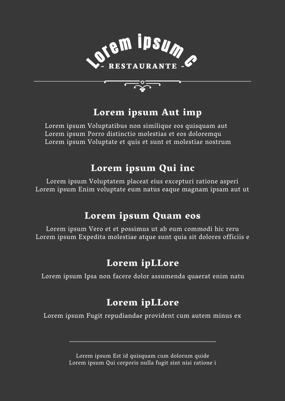 Um restaurante de conceito simples em preto e brancoPlaneamento de menus e preços
