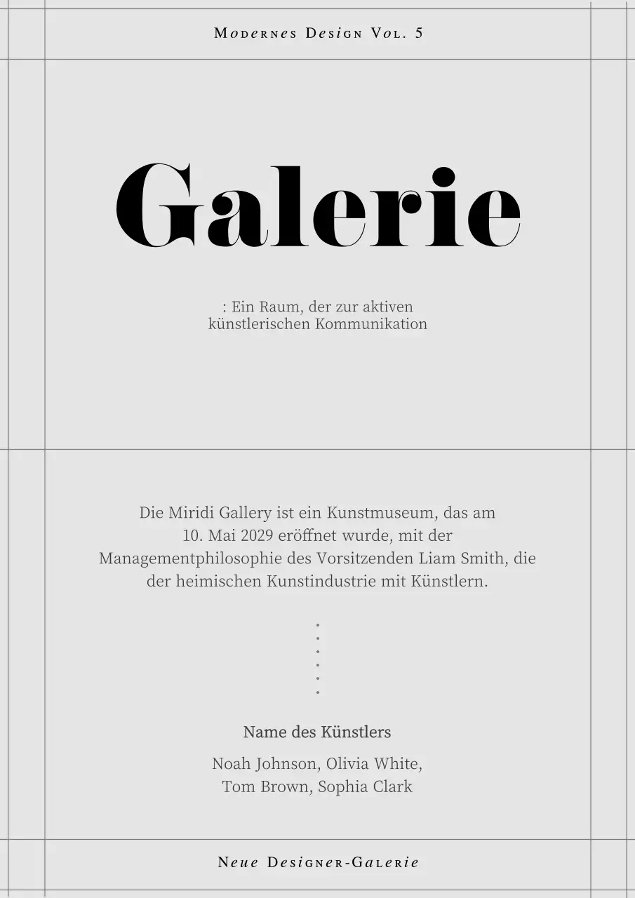 Einführung in die Konzeptgalerie mit klaren Linien in blassem Off-White und Schwarz