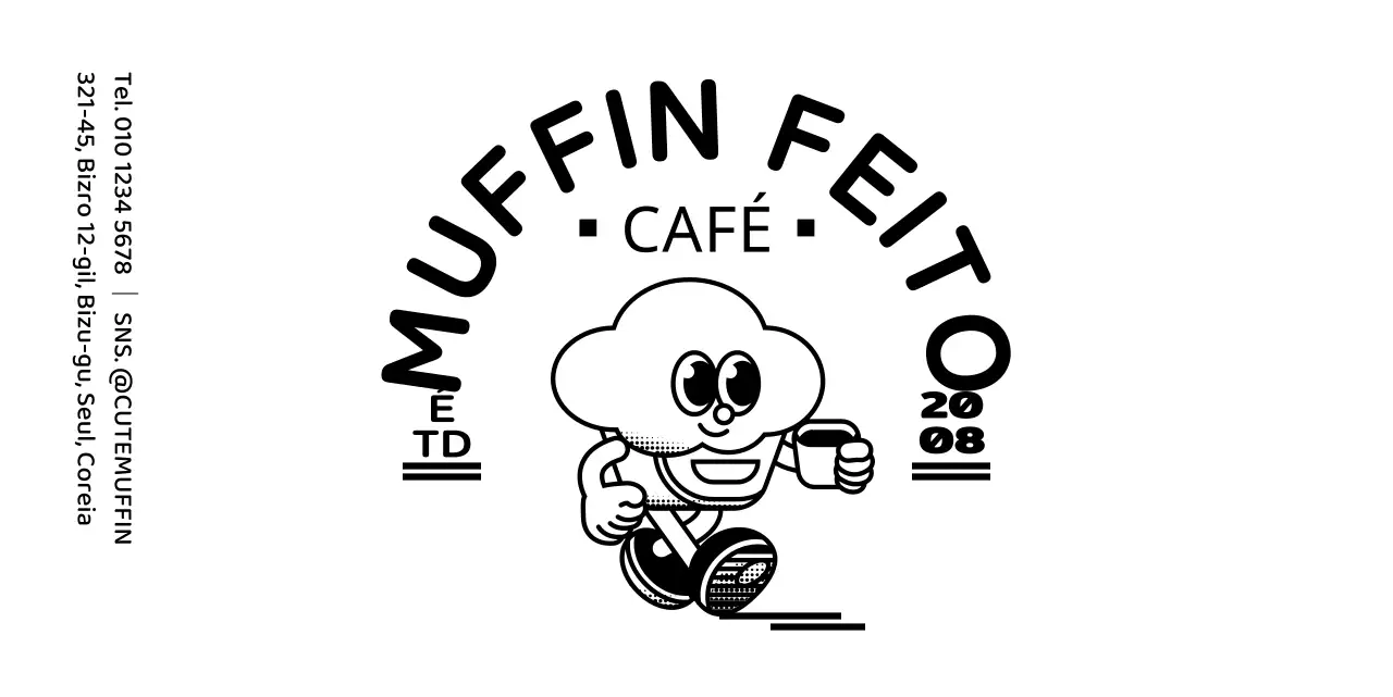 Café de sobremesa de estilo de personagem de muffin bonito e simples para informação e serviço.