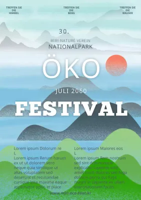 Förderung von Naturfestivals in einem drucktechnischen Stil mit blau-grünem Hintergrund