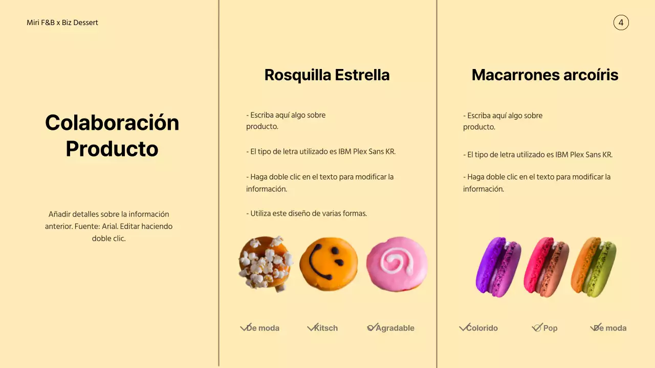 Postre amarillo y pastel propuesta de colaboración de marca