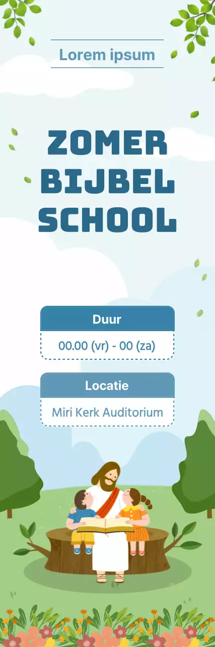 Introductie van een schattige, lichtblauwe en groene zomerbijbelschool voor de kerk