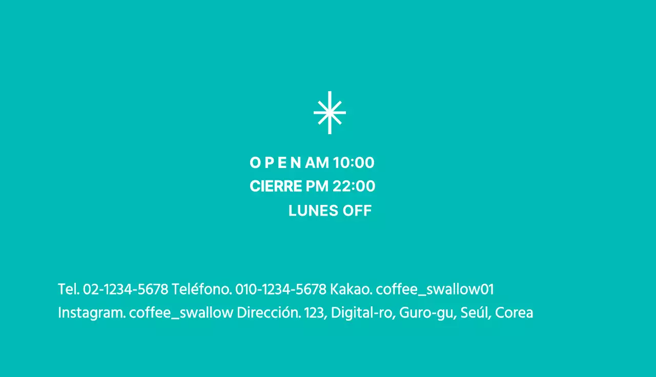 Sencilla tarjeta de visita gráfica turquesa para una cafetería