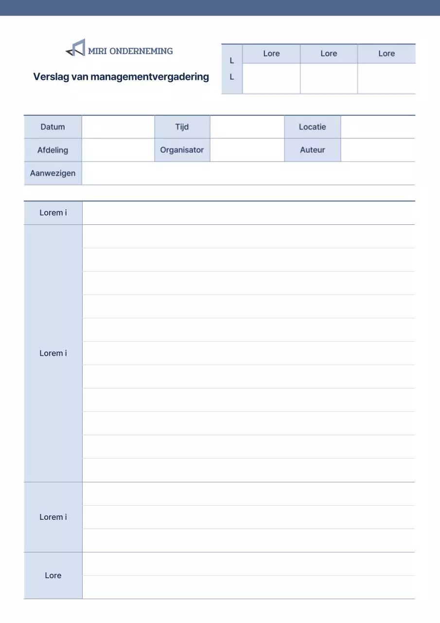 Blauw gemarkeerd verslag van de directievergadering