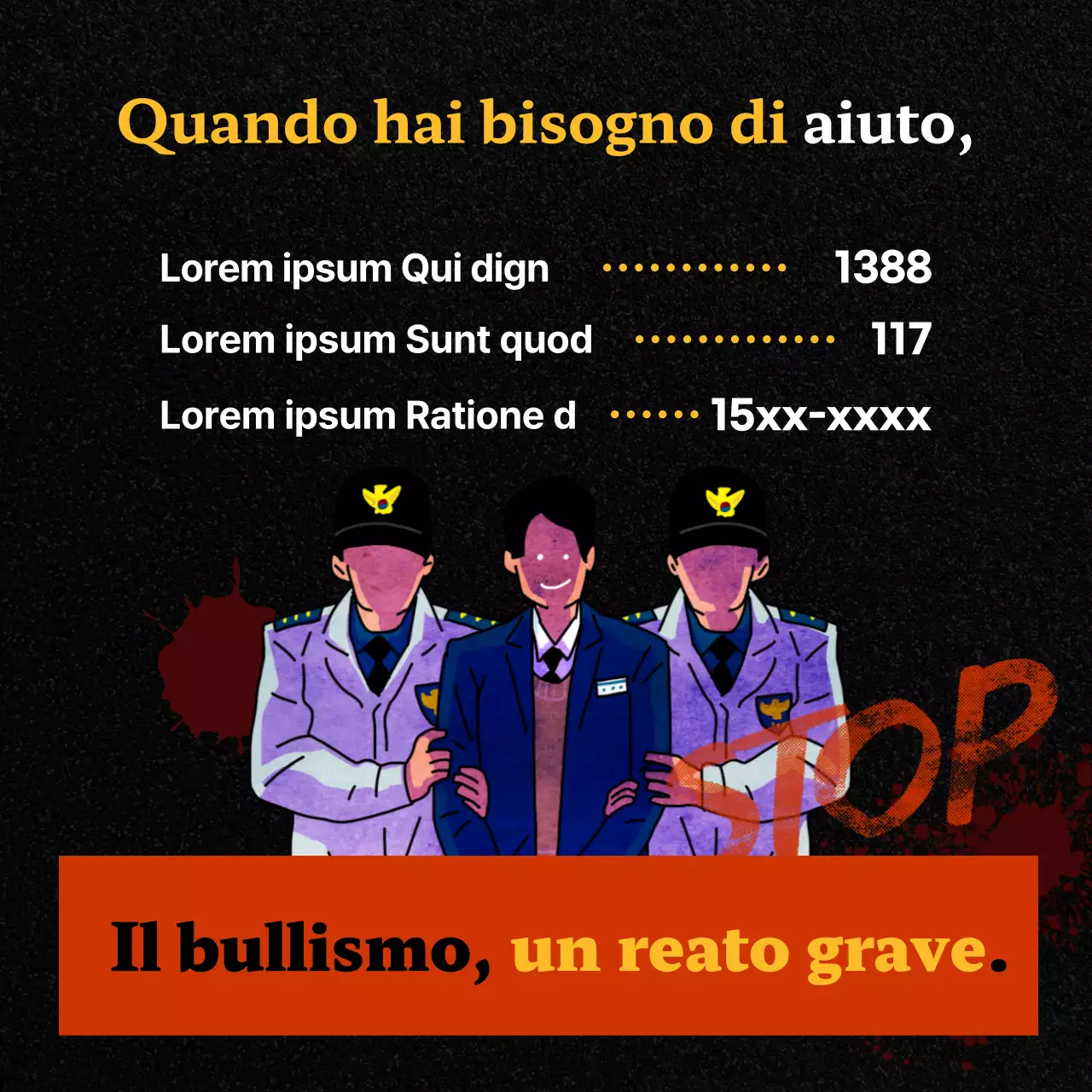 Posta del Centro di consulenza per la prevenzione del bullismo in nero e rosso