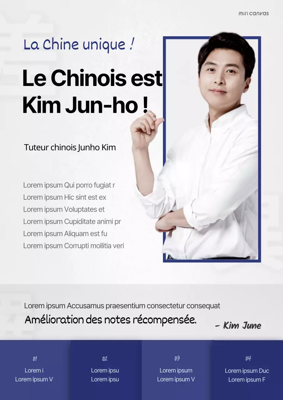 Présentation de l'instructeur avec un concept épuré blanc et bleu