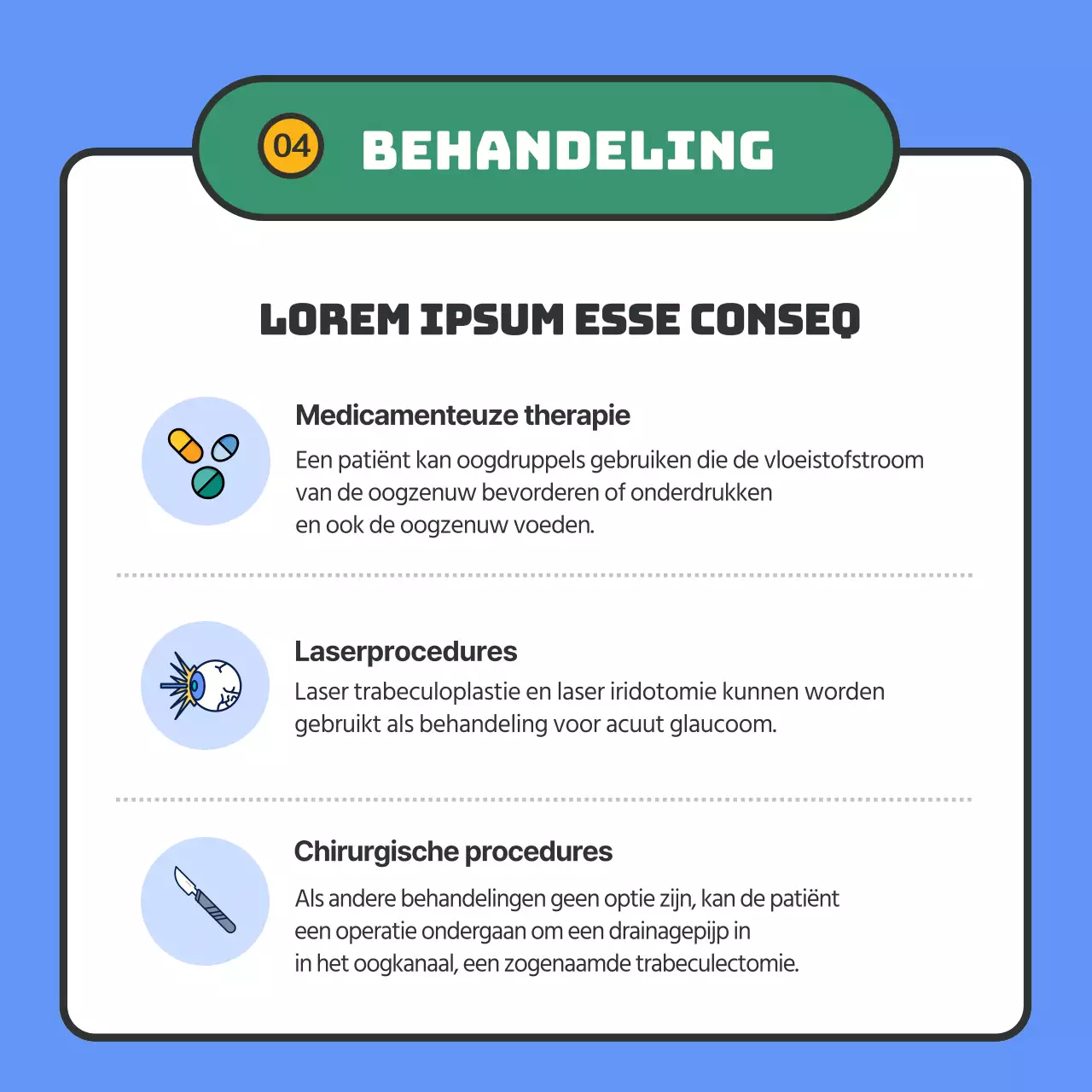 Geeft informatie over glaucoom in blauwe tekstmarkering
