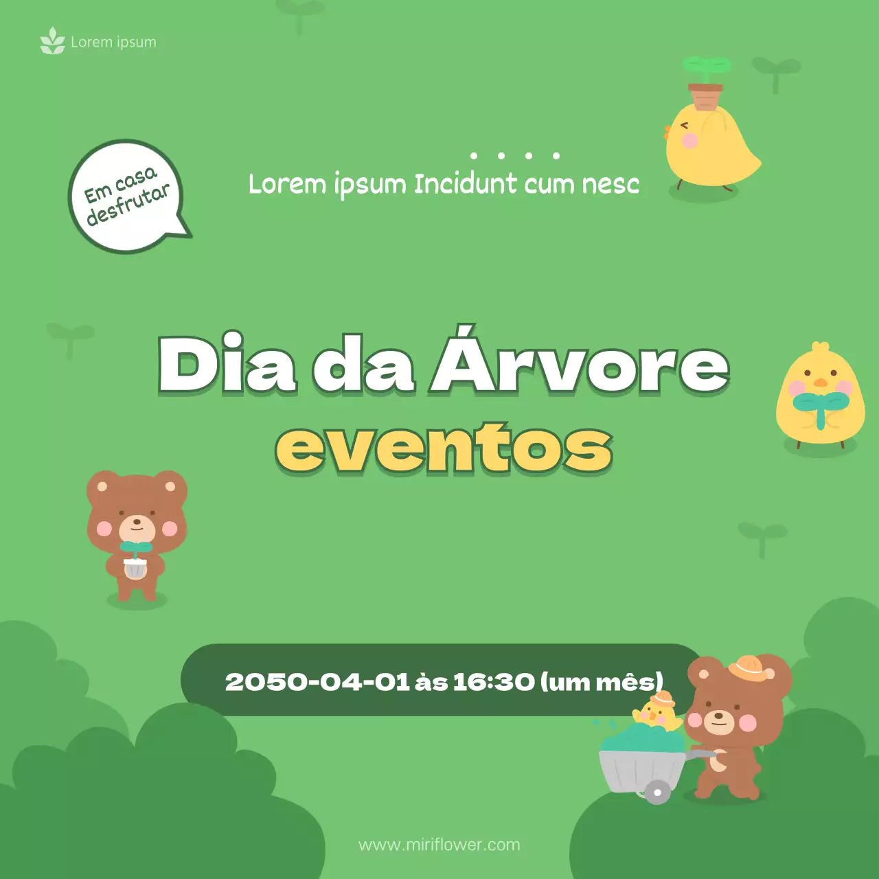 Evento do Dia da Árvore com um conceito de ilustração giro sobre um fundo castanho