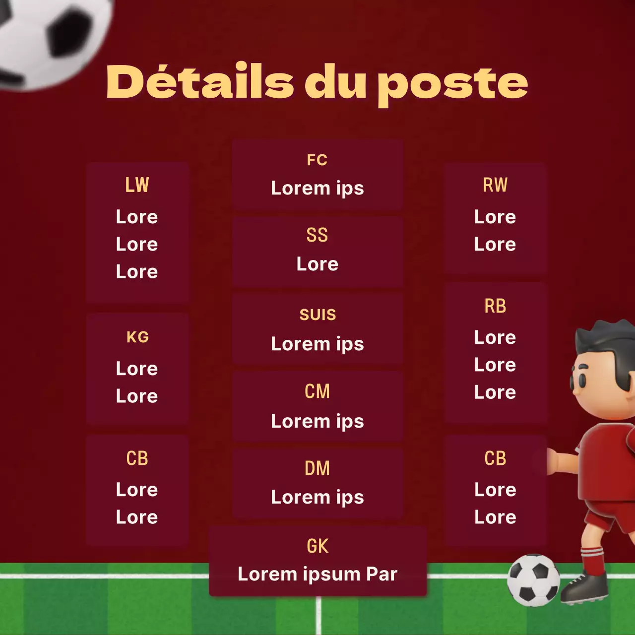 Informations sur les positions dans les matchs de football en rouge