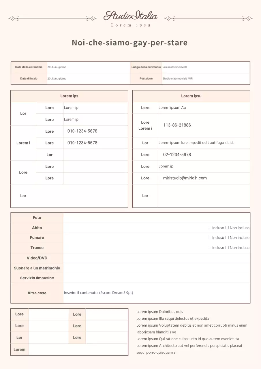 Modello di contratto per studio matrimoniale marrone e foderato