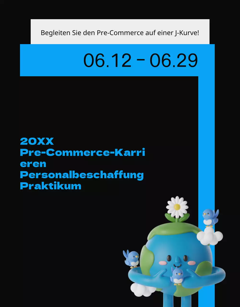 Blaues und schwarzes, einfaches und sauberes Broschürenkonzept für die Rekrutierung von Praktikanten