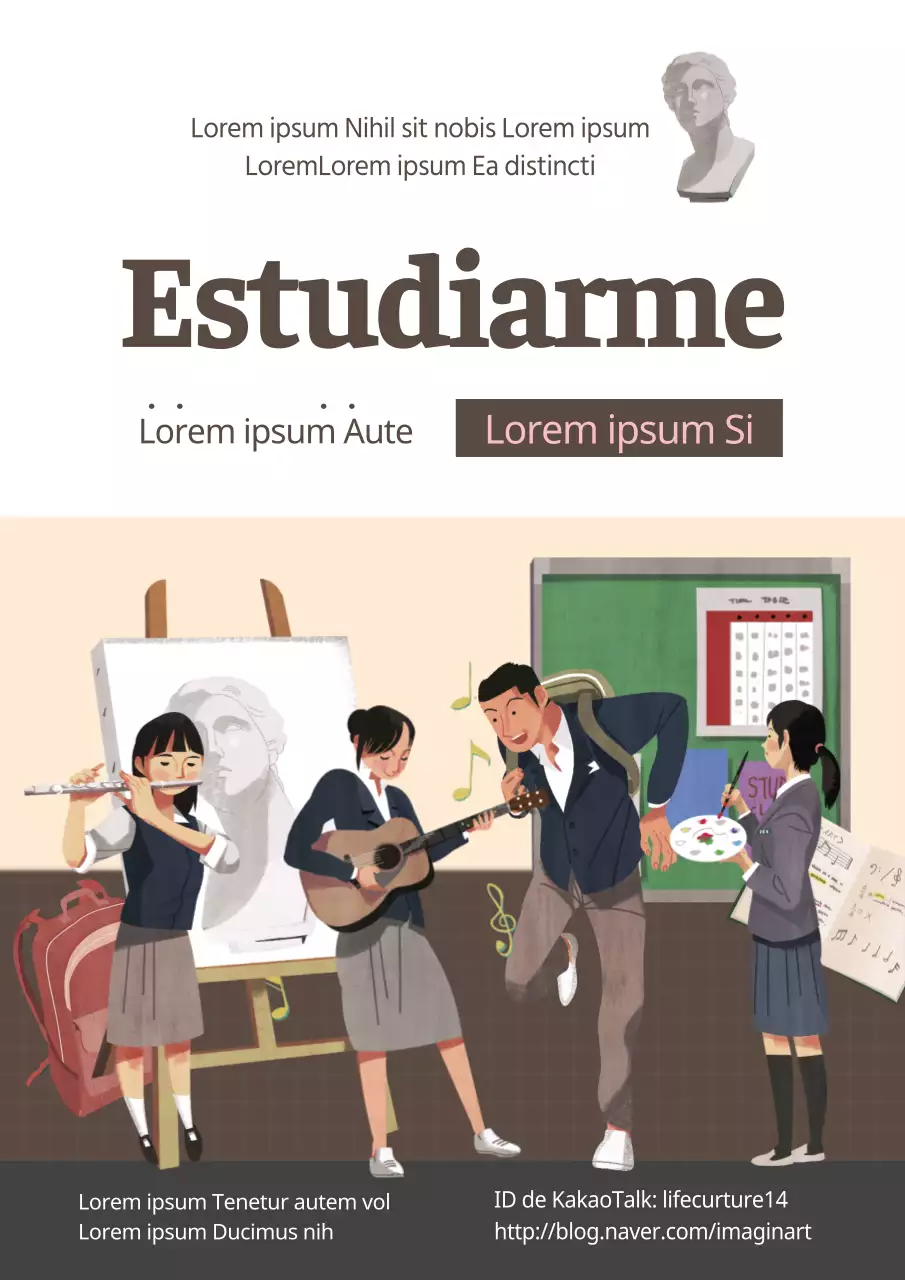 Promover actividades prácticas con ilustraciones marrones y rosas de alumnos haciendo sus aficiones