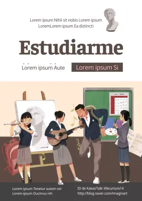 Promover actividades prácticas con ilustraciones marrones y rosas de alumnos haciendo sus aficiones