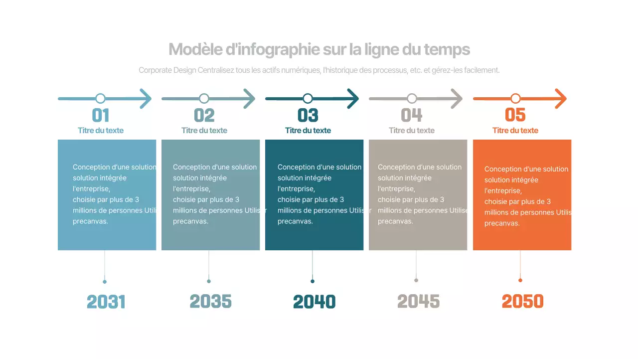 Infographie simple d'organigramme de la chronologie d'une entreprise dans des couleurs sourdes